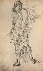 Männliche Figur mit Mantel (Zeichnung von Raphael)